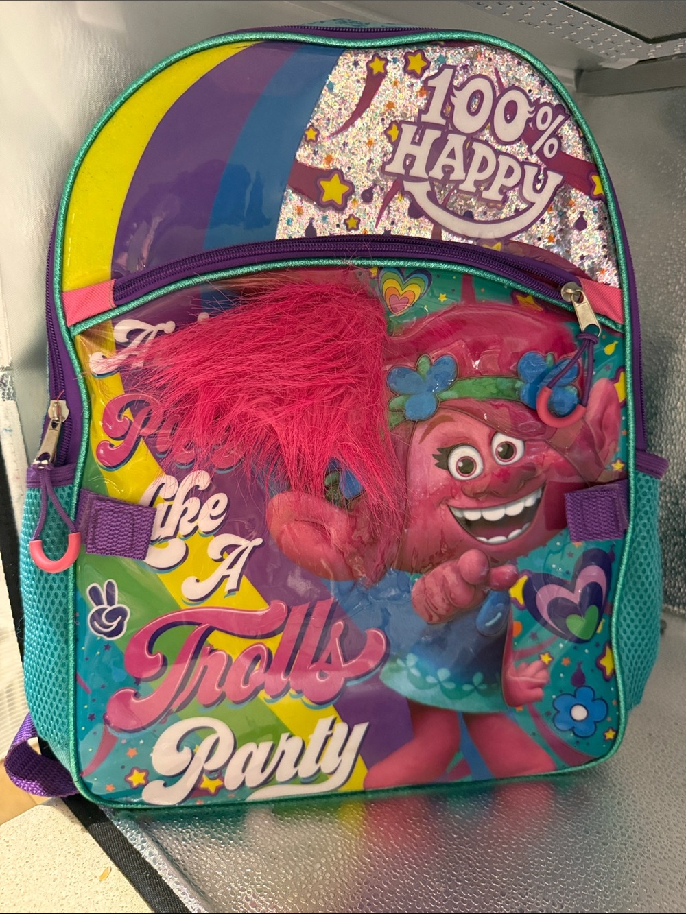 DreamWorks Trolls Back Pack with Pink Plush Hair Accent Senior Back Pack